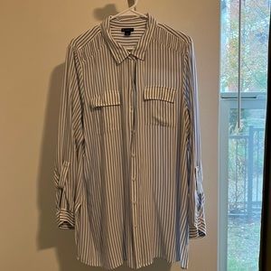Blue and white striped button down shirt